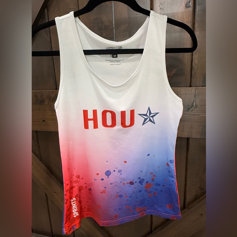 SPRINTS Women's HOU Red, White and Blue Ombre Tank Top